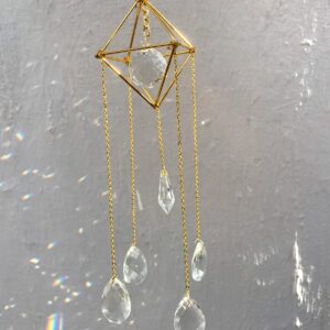 Golden Prism Pyramid Crystal Suncatcher | Window Rainbow Maker | Modern Boho Decor