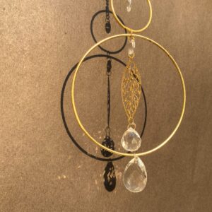 Golden Harmony Double Ring Crystal Suncatcher with Leaf