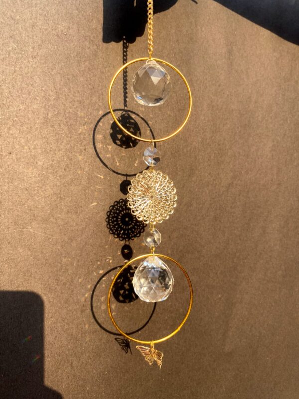 Crystal Gold Mandala Suncatcher with Butterfly Charm