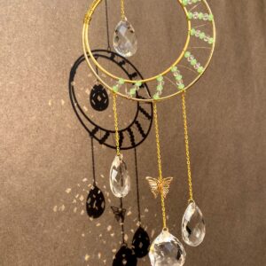 Crystal Suncatcher with Butterfly Charm and Green Beads