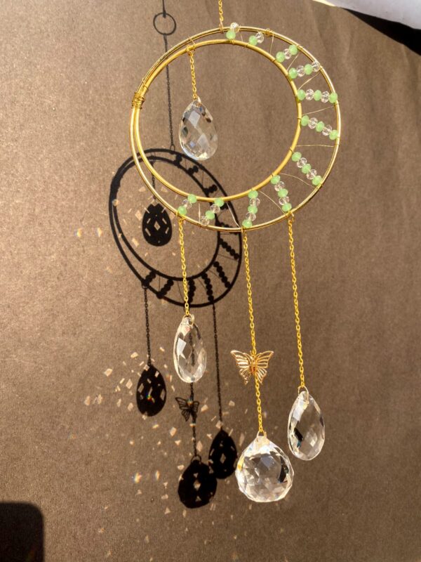 Crystal Suncatcher with Butterfly Charm and Green Beads