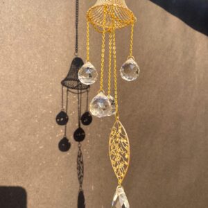 Golden Bell Crystal Suncatcher with Leaf Drop