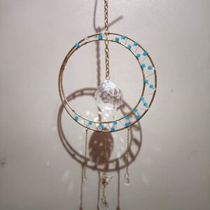 Blue Bead Crystal Suncatcher – Elegant Hanging Décor with Butterfly Charm and Prism for Light and Energy