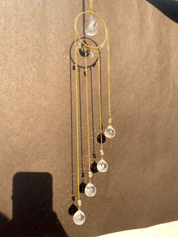 Crystal Suncatcher with Gold Chains – Handmade Window Hanging Rainbow Maker for Home, Garden, or Car Decor