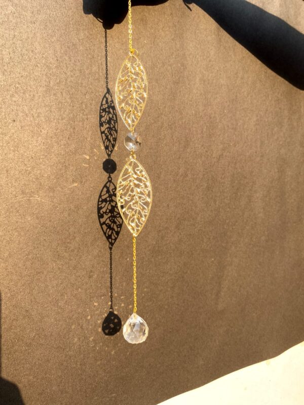 Gold Leaf Crystal Suncatcher – Hanging Sunlight Catcher for Windows, Garden, Car, or Home Décor